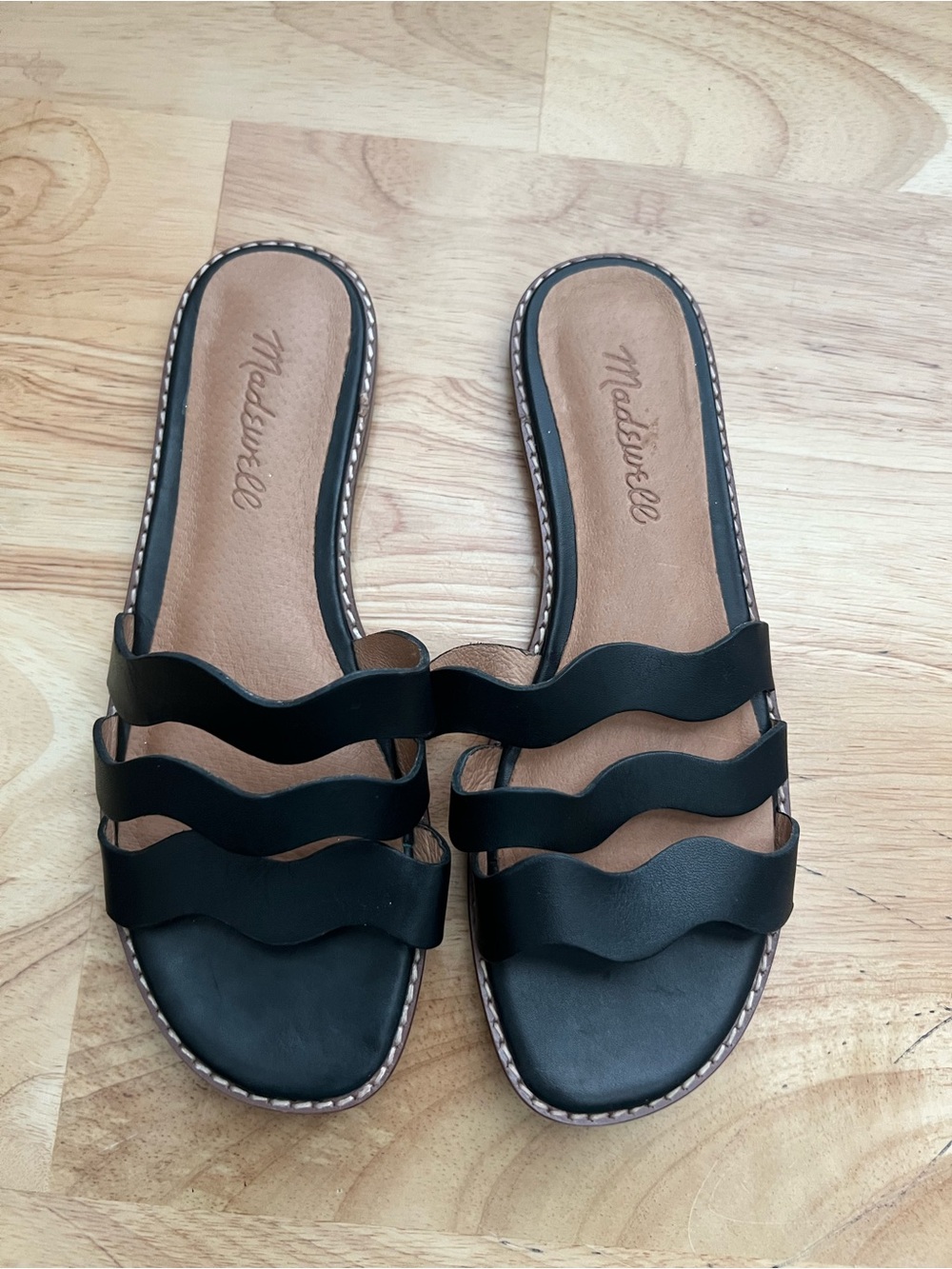 Madewell Black The Wave Slide Sandals in vachetta leather